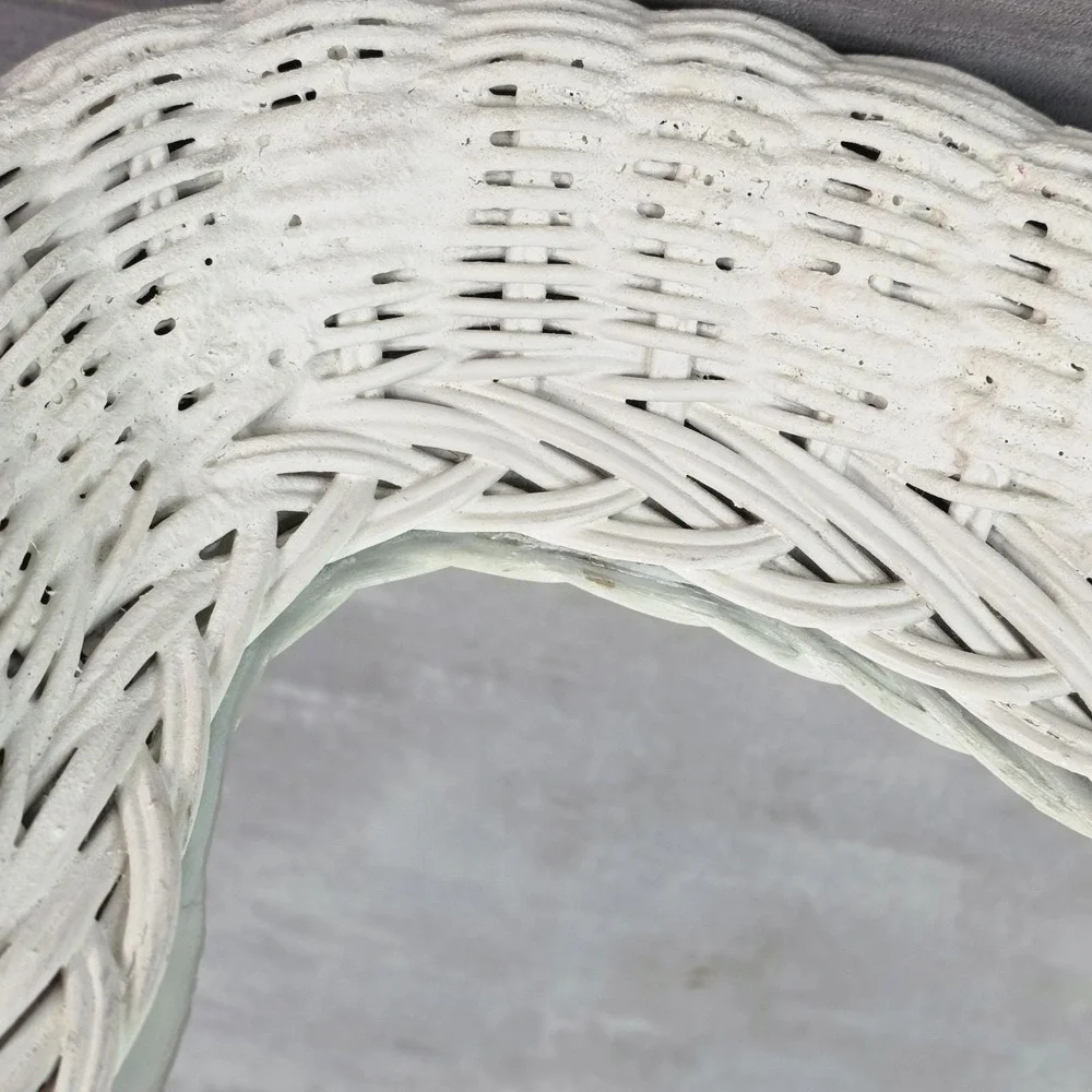 Heart White Wicker Wall Mirror Cottagecore Shabby Chic Rustic Boho 18x18